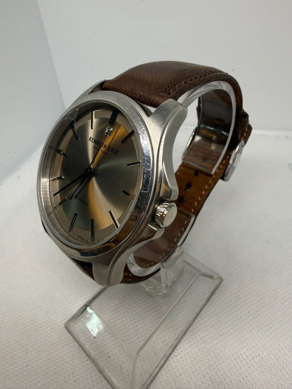 Kenneth Cole New York Men 10027417 Grey Dial Diamond Marker Brown Leather Watch - Picture 2 of 13
